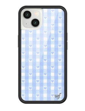 Blue Gingham Hearts iPhone Case